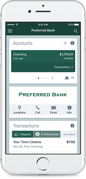 Preferred Bank Mobile Banking screen